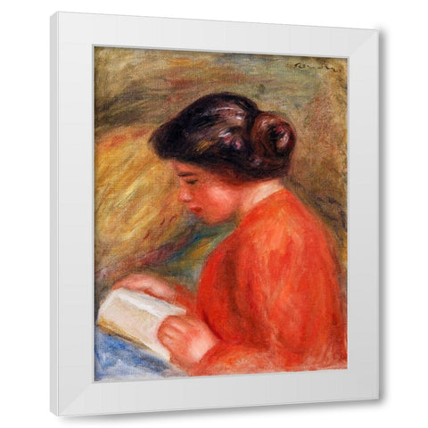 Young Woman Reading 1909 White Modern Wood Framed Art Print by Renoir, Pierre-Auguste