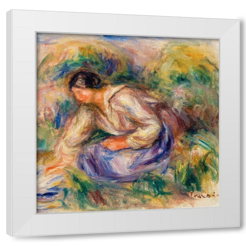 Woman in Blue Skirt 1917 White Modern Wood Framed Art Print by Renoir, Pierre-Auguste