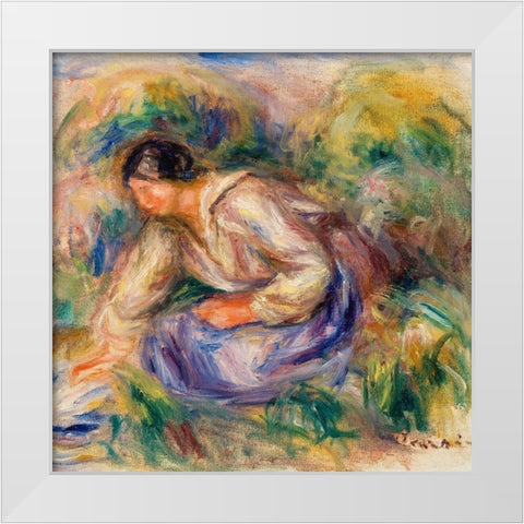 Woman in Blue Skirt 1917 White Modern Wood Framed Art Print by Renoir, Pierre-Auguste