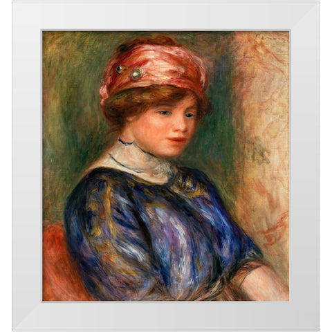 Young Woman in Blue, Bust 1911 White Modern Wood Framed Art Print by Renoir, Pierre-Auguste