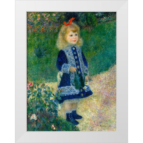 A Girl with a Watering Can White Modern Wood Framed Art Print by Renoir, Pierre-Auguste
