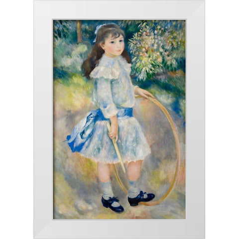 Girl with a Hoop White Modern Wood Framed Art Print by Renoir, Pierre-Auguste