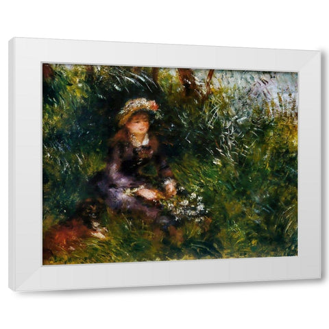 Madame Renoir with the dog White Modern Wood Framed Art Print by Renoir, Pierre-Auguste
