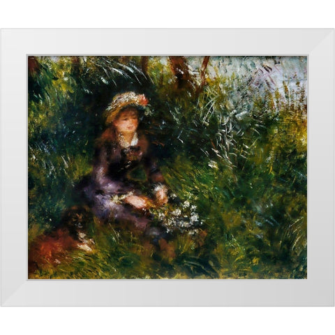Madame Renoir with the dog White Modern Wood Framed Art Print by Renoir, Pierre-Auguste