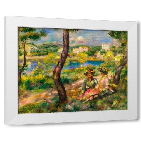 Beaulieu, women and boy White Modern Wood Framed Art Print by Renoir, Pierre-Auguste