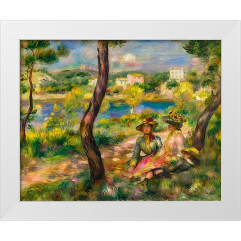 Beaulieu, women and boy White Modern Wood Framed Art Print by Renoir, Pierre-Auguste