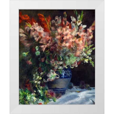 Gladioli in a Vase White Modern Wood Framed Art Print by Renoir, Pierre-Auguste