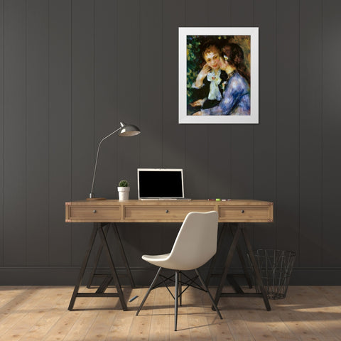 Confidences White Modern Wood Framed Art Print by Renoir, Pierre-Auguste
