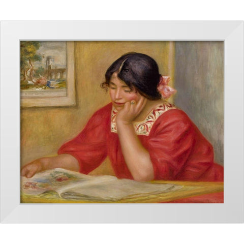 LÃ©ontine lisant White Modern Wood Framed Art Print by Renoir, Pierre-Auguste