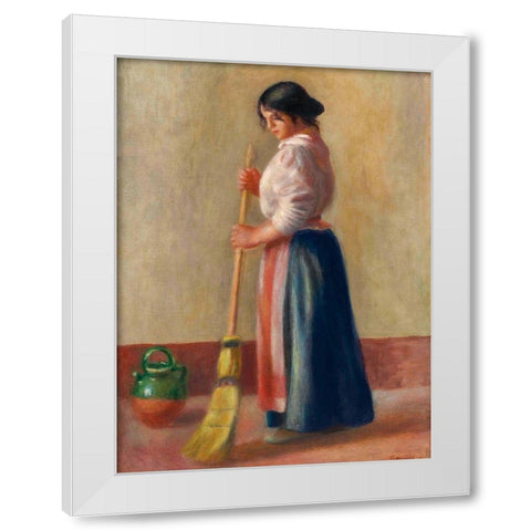 The Sweeper White Modern Wood Framed Art Print by Renoir, Pierre-Auguste