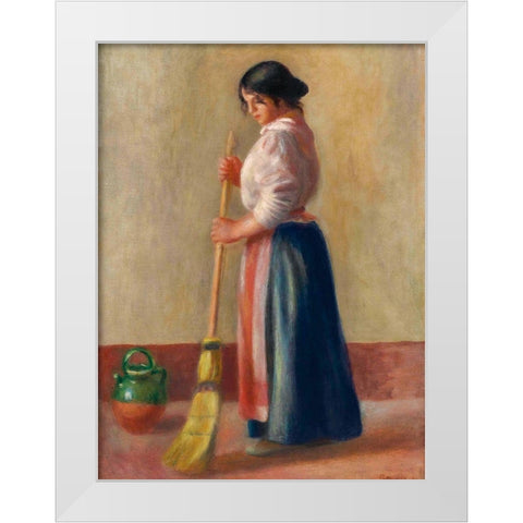The Sweeper White Modern Wood Framed Art Print by Renoir, Pierre-Auguste