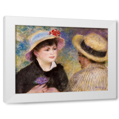 Boating Couple White Modern Wood Framed Art Print by Renoir, Pierre-Auguste