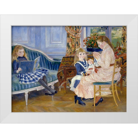 Childrens Afternoon at Wargemont White Modern Wood Framed Art Print by Renoir, Pierre-Auguste