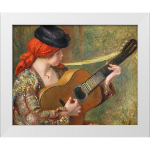 Young Spanish Woman with a Guitar White Modern Wood Framed Art Print by Renoir, Pierre-Auguste