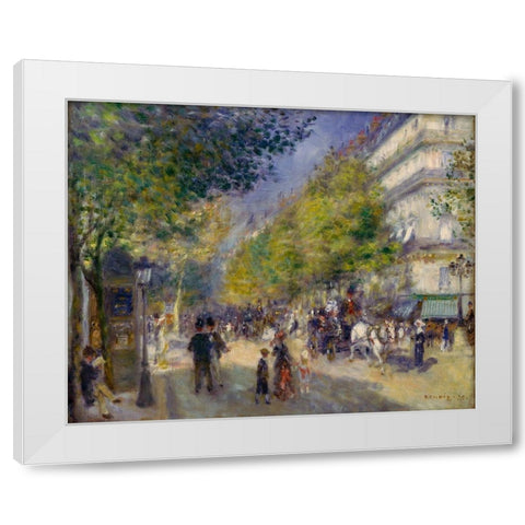 The Grands Boulevards White Modern Wood Framed Art Print by Renoir, Pierre-Auguste