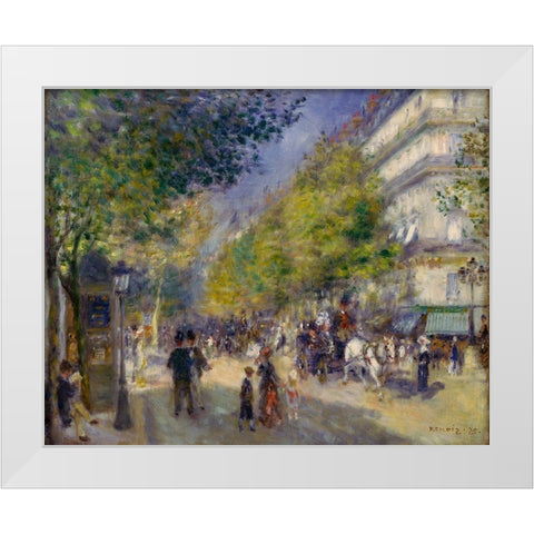 The Grands Boulevards White Modern Wood Framed Art Print by Renoir, Pierre-Auguste