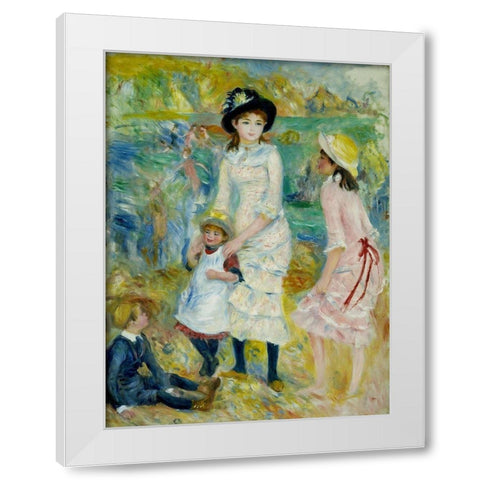Children on the Seashore, Guernsey White Modern Wood Framed Art Print by Renoir, Pierre-Auguste