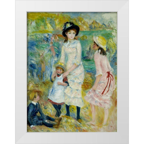 Children on the Seashore, Guernsey White Modern Wood Framed Art Print by Renoir, Pierre-Auguste