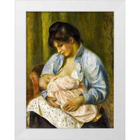 A Woman Nursing a Child White Modern Wood Framed Art Print by Renoir, Pierre-Auguste