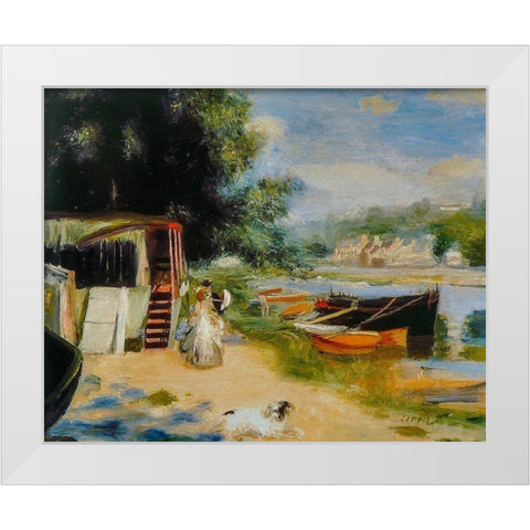 View of Bougival White Modern Wood Framed Art Print by Renoir, Pierre-Auguste