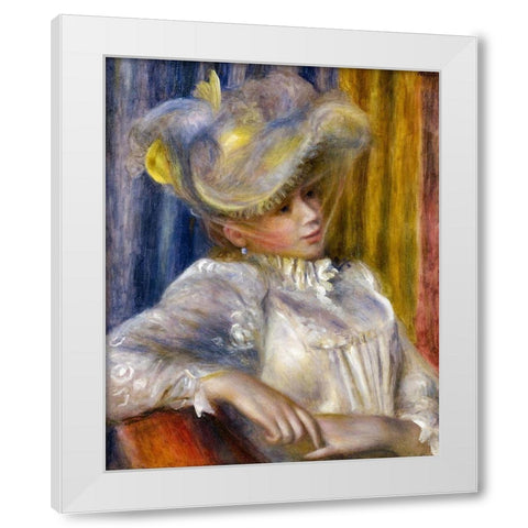 Woman with a Hat White Modern Wood Framed Art Print by Renoir, Pierre-Auguste