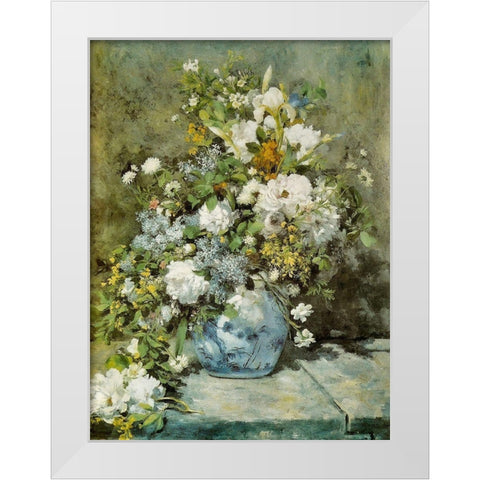 Spring Bouquet White Modern Wood Framed Art Print by Renoir, Pierre-Auguste