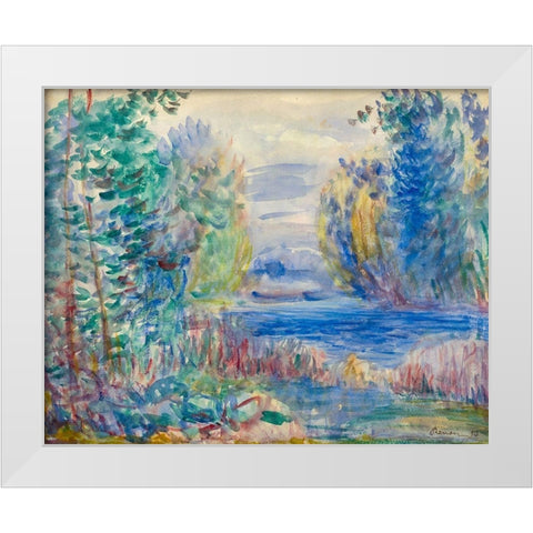 River Landscape, 1890 White Modern Wood Framed Art Print by Renoir, Pierre-Auguste