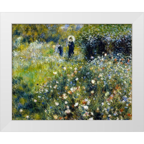 Woman with a Parasol in a Garden White Modern Wood Framed Art Print by Renoir, Pierre-Auguste