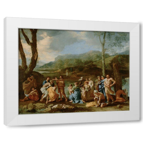 Saint John Baptizing in the River Jordan White Modern Wood Framed Art Print by Poussin, Nicolas