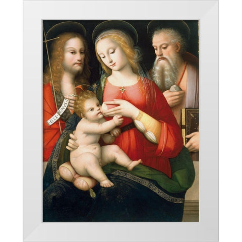 Madonna with Child and Saints John the Baptist and Girolamo White Modern Wood Framed Art Print by Piccinelli, Andrea