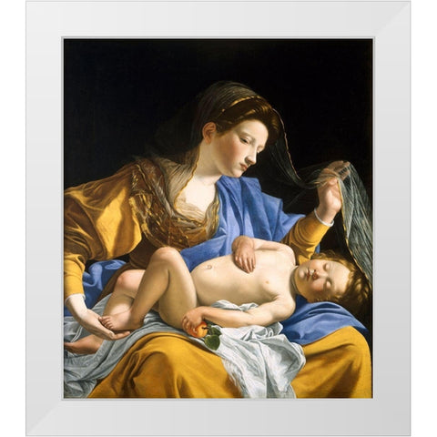 The Virgin with the Sleeping Christ Child White Modern Wood Framed Art Print by Gentileschi, Orazio