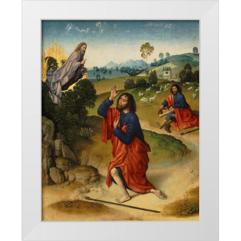 Moses and the Burning Bush White Modern Wood Framed Art Print by Bouts the Elder, Dierick