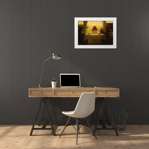 Christ and the Pilgrims at Emmaus White Modern Wood Framed Art Print by Dagnan-Bouveret, Pascal