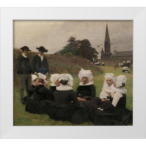 Breton Women at a Pardon White Modern Wood Framed Art Print by Dagnan-Bouveret, Pascal