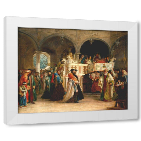 The Feast of the Rejoicing of the Law at the Synagogue White Modern Wood Framed Art Print by Hart, Solomon Alexander