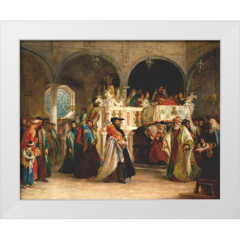 The Feast of the Rejoicing of the Law at the Synagogue White Modern Wood Framed Art Print by Hart, Solomon Alexander