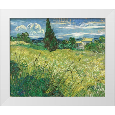 Green Field White Modern Wood Framed Art Print by van Gogh, Vincent