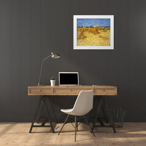 Corn Harvest in Provence White Modern Wood Framed Art Print by van Gogh, Vincent