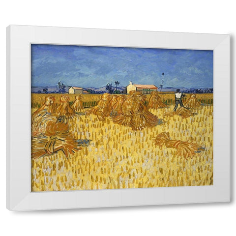 Corn Harvest in Provence White Modern Wood Framed Art Print by van Gogh, Vincent