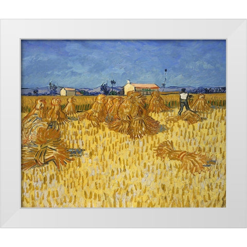 Corn Harvest in Provence White Modern Wood Framed Art Print by van Gogh, Vincent
