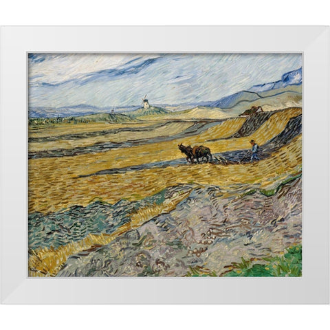 Enclosed Field with Ploughman White Modern Wood Framed Art Print by van Gogh, Vincent