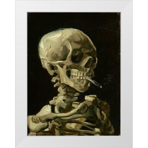 Head of a skeleton with a burning cigarette White Modern Wood Framed Art Print by van Gogh, Vincent