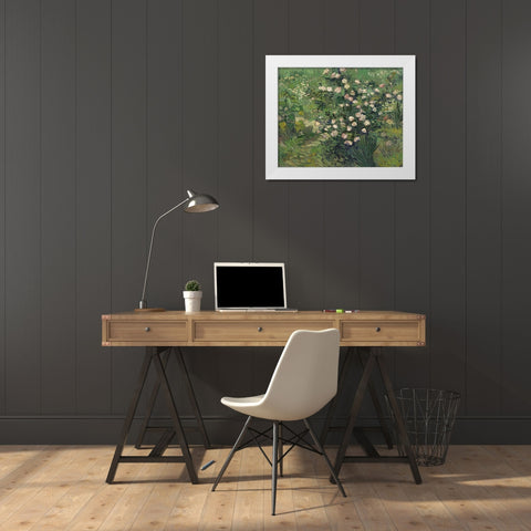 Roses White Modern Wood Framed Art Print by van Gogh, Vincent