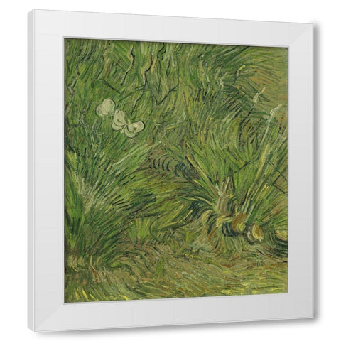 Garden with butterflies White Modern Wood Framed Art Print by van Gogh, Vincent