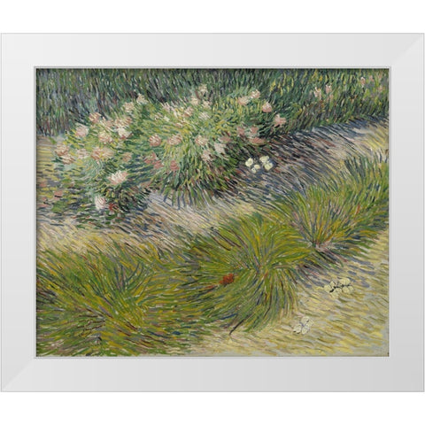 Grass and Butterflies White Modern Wood Framed Art Print by van Gogh, Vincent