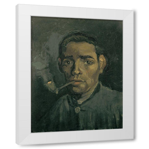 Head of a man White Modern Wood Framed Art Print by van Gogh, Vincent