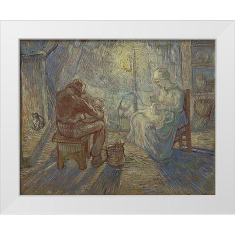Night White Modern Wood Framed Art Print by van Gogh, Vincent