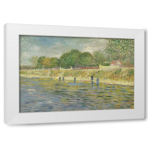 Bank of the Seine White Modern Wood Framed Art Print by van Gogh, Vincent