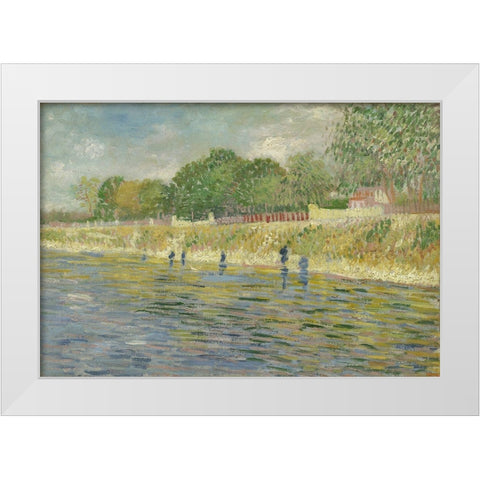 Bank of the Seine White Modern Wood Framed Art Print by van Gogh, Vincent