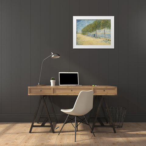 Along the Seine White Modern Wood Framed Art Print by van Gogh, Vincent